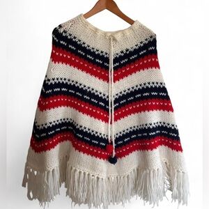 Striped Red and Blue Women's Sweater Poncho